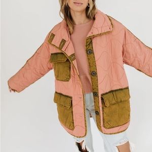 FREE PEOPLE - MIXED MILITARY DOLMAN JACKET IN ROSE COMBO